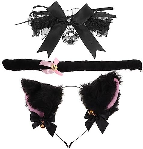 FRCOLOR 1 Set Accessori Per Da Festa Per Cosplay Con Orecchio Di Gatto Collana Girocollo in Pizzo Oggetto Di Scena Kawaii Costume Gatto Abito Tornante Tessuto Animale