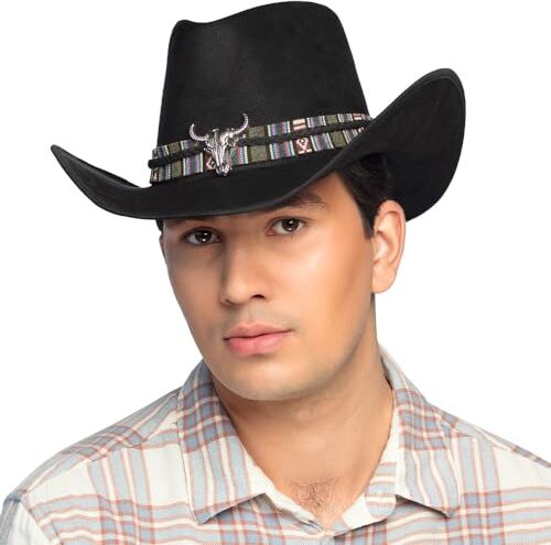 Boland Cappello da cowboy Django per adulti, cappello western per costumi in maschera, carnevale e feste a tema