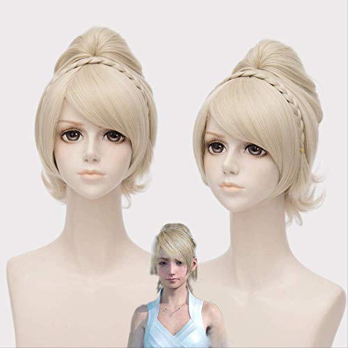 WERNG Parrucche IHYAMS Gioco Final Fantasy XV Lunafreya Parrucche Cosplay Principessa Capelli Oro Chiaro Halloween, Costumi di Scena Parrucca + Cappuccio Parrucca