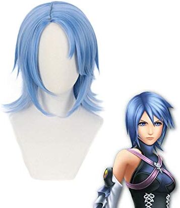 GJBXP Gioco Kingdom Hearts Aqua Blue Parrucca Costume Cosplay Uomo Donna Resistente al calore Capelli sintetici Halloween Party Gioco di ruolo Parrucche + Protezione parrucca Mz-1351