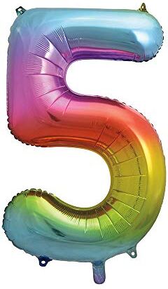 Unique Party  Palloncino Gigante Numero 5-86 cm Colori Arcobaleno