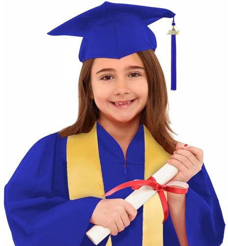 Generic Abito da Laureato Set Toga Laurea Bambini Asilo Costumi Laurea e Tocco Cappello Laurea Costume da Laureato per Bambini Studenti Elementare Medi Linea Costume Travestimento 3-12 (Blue #4, 3-4 anni)