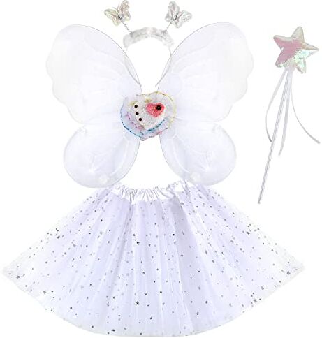 M MUNCASO Ragazze Fata Costume Fancy Dress Up Set di costumi da farfalla Principessa Abito Set di costumi in tulle con ali di farfalla, bacchetta magica e set di cerchietti per bambine 3-8 anni