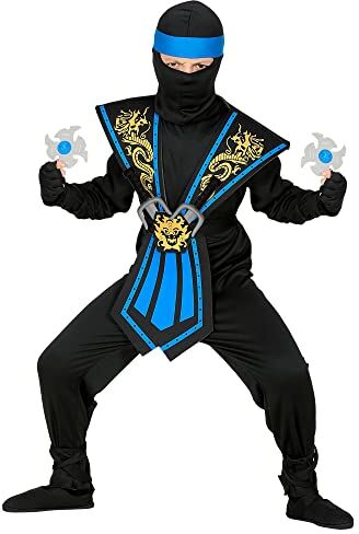 WIDMANN BLUE KOMBAT NINJA WITH WEAPONS" (JUMPSUIT, CHESTPIECE, BELT, ARM & LEG TIES, MASK, HEADBAND, GLOVES, 2 NINJA DAGGERS, 2 NINJA THROWING STARS) (158 cm / 11-13 Years)