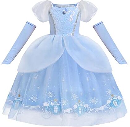 Lito Angels Vestito Costume da Principessa Cenerentola con Guanto per Bambina Taglia 4-5 Anni, Blu