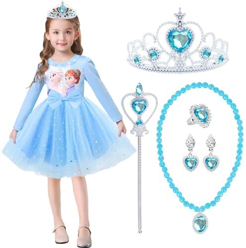 yumcute Vestito Bambini, Vestito da Festa, Costume da Principessa con Corona da Principessa, Bacchetta Magica per Natale, travestimento di compleanno, carnevale, Halloween Cosplay