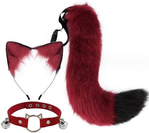 wcpqt Costume Da Gatto Per Donna, Fascia Per Capelli, Collana Con Orecchie E Campanelli, Coda E Zampe Di Animali, Set Di Costumi Cosplay, Accessori Per Travestimenti Per Bambini E Adulti