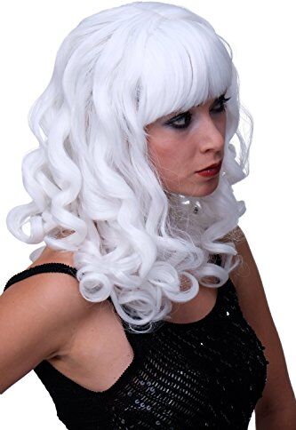 WIG ME UP - Parrucca da Carnevale Riccia Lunga con Frangetta Vamp Diva Bianca LM-142-P60