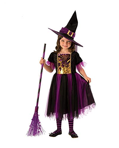 Rubie's Rubies Costume da Strega Magica per Ragazza, Abito Oro e Viola con Cappello, Rubini Ufficiali per Halloween, Carnevale e Natale