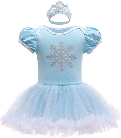 MYRISAM Vestito da Principessa Frozen Elsa Pagliaccetto per Bimba Bambina Costume di Carnevale Halloween Cosplay Compleanno Body Festa Natale Abiti con Archetto 6-9 mesi