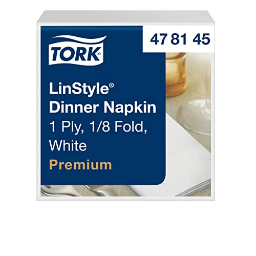 Tork LinStyle Tovagliolo Dinner bianco Premium (piegato in 8),monovelo, 12 pacchi x 50 tovaglioli (600 pz), 40 cm (lungh.) x 39 cm (largh.)