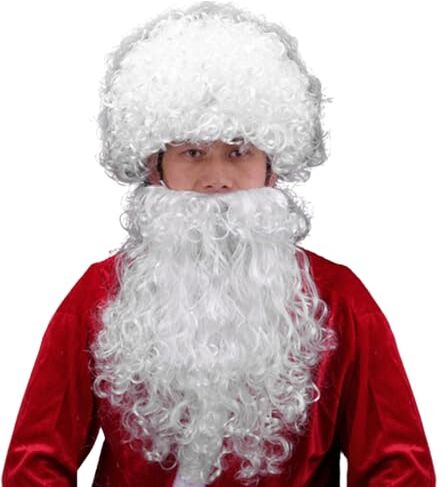 XUEYEGONGJI Babbo Natale e parrucca SET 2 pezzi/set realistico costume unisex wavy wavy unisex corto capelli lunghi barba costume di santa claus per parrucche da festa cosplay