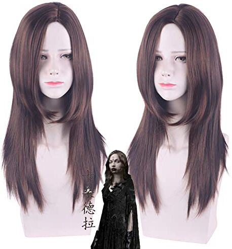 EQWR Halloween Fashion Christmas Party Dress Up Wig Resident Evil 8-Village Cassandra-Cassandra-Maroon Medium Long Cos Wig