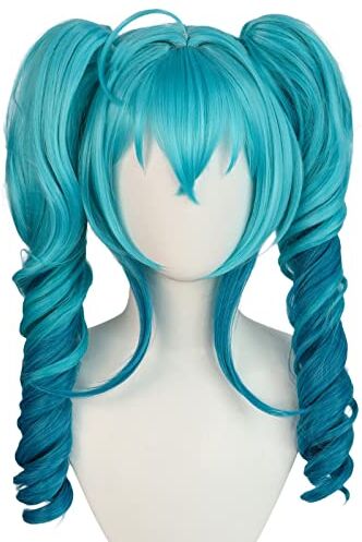 Bokerom Anime Hatsune Miku Little Demone Cosplay Parrucca, Aqua Blue Parrucca Doppio Cavallo, Halloween Costume Party Parrucca Di Gioco Di Ruolo + Cappello Parrucca Gratuito