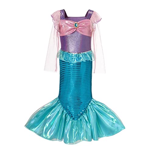 Lito Angels Costume da Sirenetta Principessa Ariel Vestito Sirena per Ragazza Taglia 8-9 Anni, Viola Blu (Etichetta in Tessuto 140)