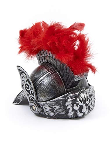 Karabu Elmo in plastica color ferro con ciuffo rosso in piume soldato romano centurione
