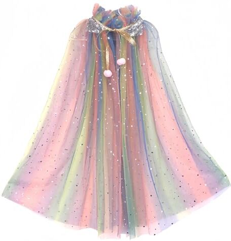 Proumhang Capo Principessa per Ragazze,Mantello Principessa Colorato,Paillettes Scintillanti Tulle Principessa Fancy Dress,Halloween Carnevale Mantello per 3-8 Anni Ragazze Colori L