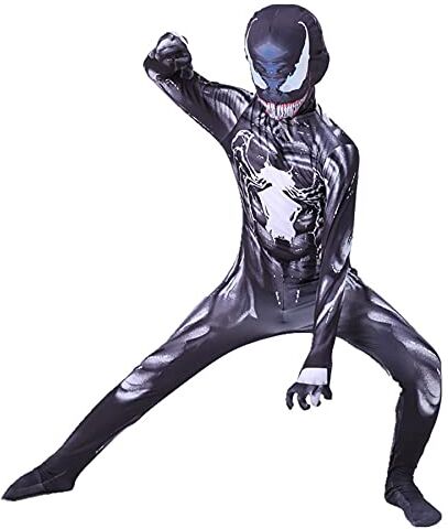 MYYLY Bambini Venom Costume Cosplay Supereroe Tuta Adulto Halloween Tuta Natale Onesies Lycra Spandex Body Ragazza Bambino Collant Performance,Black-Adult L(175~180CM)