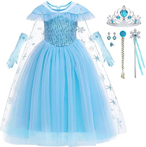 ZaisuiFun Vestito da Principessa Elsa per Bambina Feste di Compleanno Costume Regina Ghiaccio Halloween Carnevale Blu,2-3 Anni(Etichetta 100)