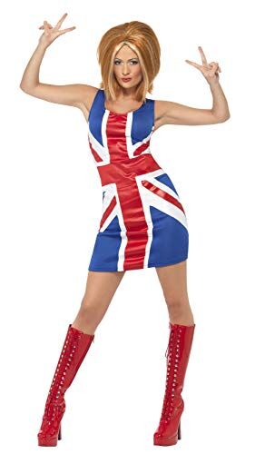 SMIFFYS Ginger Power, 90s Icon Costume, Red & Blue, with Union Jack Dress (S)