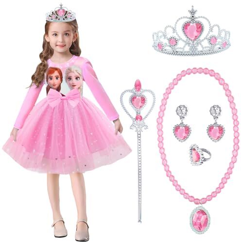 yumcute Vestito Bambini, Vestito da Festa, Costume da Principessa con Corona da Principessa, Bacchetta Magica per Natale, travestimento di compleanno, carnevale, Halloween Cosplay