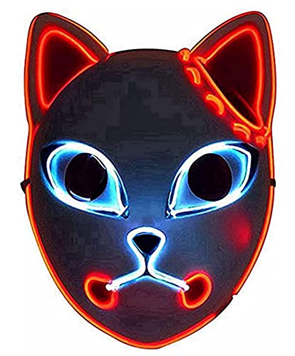 Ksmate Demon Slayer Maschera Volpe, maschere a Led, maschere illuminate a LED, per set fotografico, per feste di carnevale e Hallowen e per giochi di ruolo (rosso)