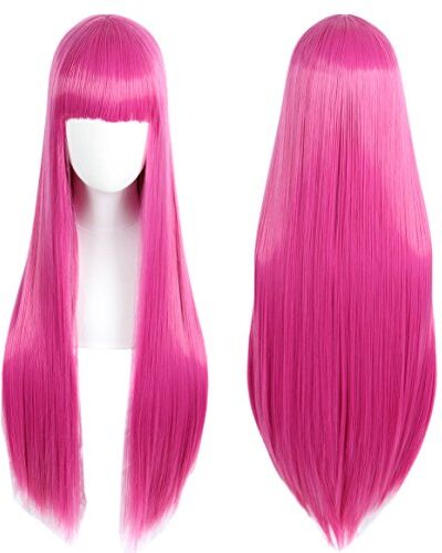 Linfairy Anime Hot Pink Long Princess Parrucca Halloween Costume Parrucca per Donne 85 cm