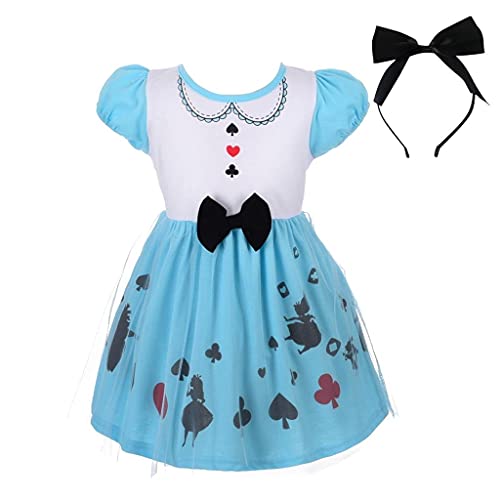 Lito Angels Vestito Alice nel Paese delle Meraviglie Costume con Fiocco Cerchietto per Capelli per Bambina, Taglia 2-3 Anni 100