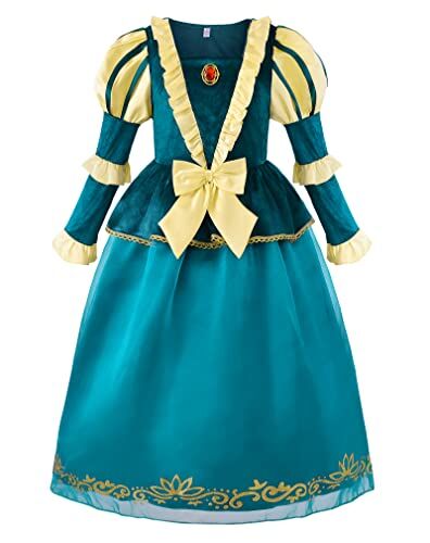 ReliBeauty Costume Deluxe Medievale Bambina Abito Principessa Avventura Vestito Carnevale Halloween, 7-8 anni(120 cm)