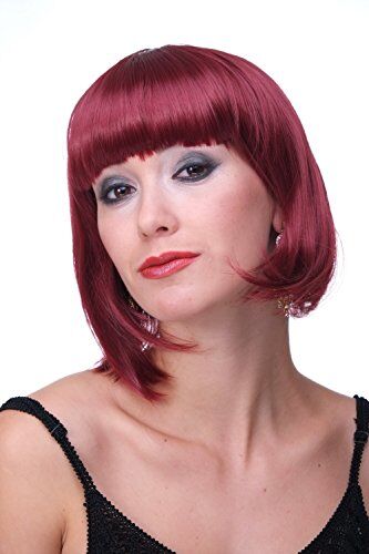 WIG ME UP Bellissimo Parrucca da Party, Caschetto, Rosso Granata, Disco, Corta & Impertinente PW0114-P67