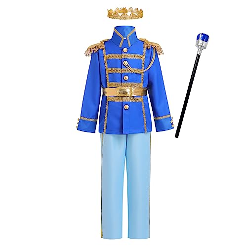 IMEKIS Ragazzi Costume da Principe Reale Costume da Principe Azzurro per Bambini Giacca a Maniche Lunghe Pantaloni Fantasia Medievale re Set Carnevale di Halloween Set da Festa di Ruolo
