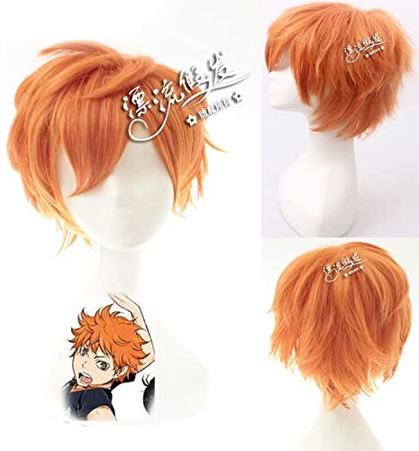 EQWR Halloween Fashion Christmas Party Dress Up Wig Cos Wig Hyuga Xiangyang Orange Volleyball Teenager Anime Wig Fq0051