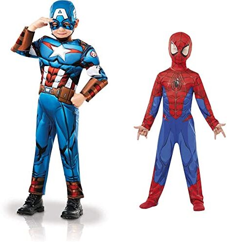 Rubie's Rubie’s Costume Capitan America Deluxe Marvel Avengers Bambini & Costume Spiderman Classico per ragazzi e ragazza, Tuta stampata, copriscarpe e maschera