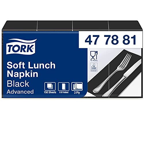 Tork Tovagliolo Lunch Soft nero (piegato in 8) Advanced, 3 veli, 10 pacchi x 150 tovaglioli (1500 pz), 33 cm (lungh.) x 32,6 cm (largh.)