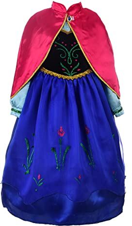 Lito Angels Vestito Principessa Anna con Mantello per Bambina, Costume Regno di Ghiaccio Taglia 7-8 Anni, Blu