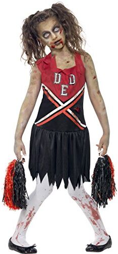 SMIFFYS Zombie Cheerleader Costume, Red & Black, with Blood Stained Dress & Pom Poms, (M)