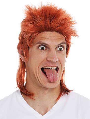 WIG ME UP 31910-FR148 Parrucca Carnevale Uomo Tamarro Taglio Vokuhila Riccio Anni 80 Rosso ramato Rosso