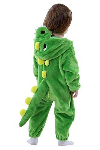 LOLANTA Costume da dinosauro per bambino, costume in Pile Felpa con Cappuccio(Verde,18-24 mesi