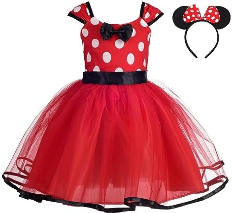 Lito Angels Vestito Costume Minnie per Bambina con Cerchietto, Taglia 8-9 Anni, Rosso Pois (Etichetta in Tessuto 160)