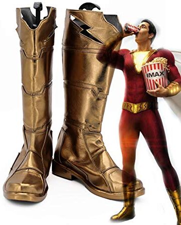 FZYUYU anime cosplay parrucca capitano Marvel Shazam Cosplay film caldo Shazam Billy Batson cosplay stivali supereroe scarpe dorate misura europea