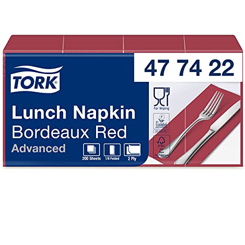 Tork Tovagliolo Lunch bordeaux (piegato in 8) Advanced, 2 veli, 10 pacchi x 200 tovaglioli (2000 pz), 33 cm (lungh.) x 32,6 cm (largh.)