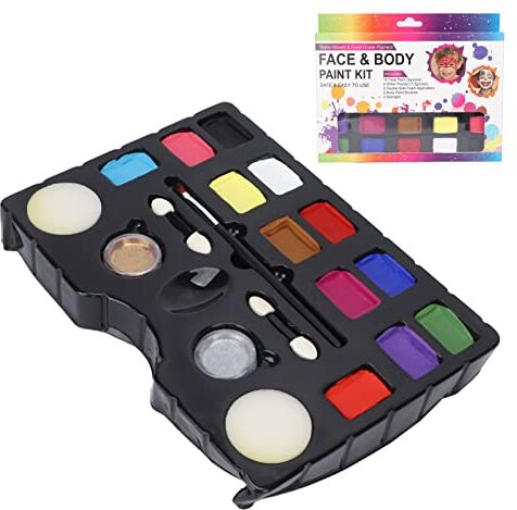 ZJchao Kit Viso Corpo Pittura, 12 Colori Pittura Viso 2 Colori Polvere Glitter Set con Pennello Spugna per Bambini Cosplay Trucco Festival Pittura Fai da Te Party Art Stage