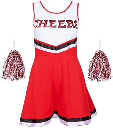 Redstar Fancy Dress Vestito Cheerleader con Pon Pon Cheerleader Cheerleader Costume Donna Costume Cheerleader da Donna Divisa Cheerleader Halloween Cheerleader, Costume da Adulto Halloween per Ragazze Festa Cosplay