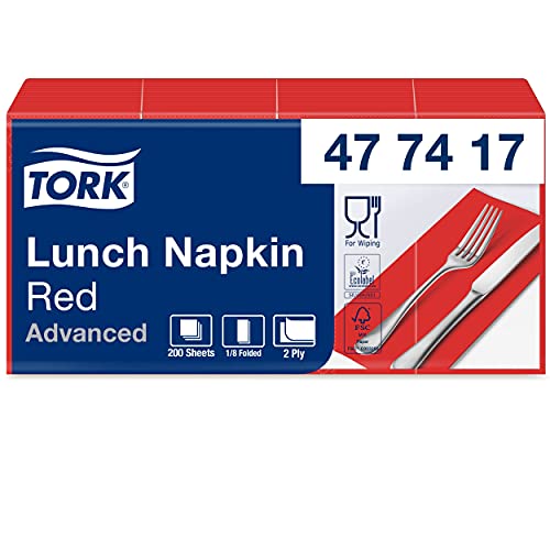 Tork Tovagliolo Lunch rosso (piegato in 8) Advanced, 2 veli, 10 pacchi x 200 tovaglioli (2000 pz), 33 cm (lungh.) x 32,6 cm (largh.)