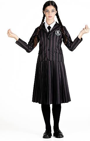 Ciao - Mercredi Addams uniforme scolaire Nevermore Academy costume déguisement fille original Wednesday (Taille M) avec perruque