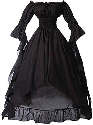 Generico Costume Dama Del Medievale Gotico Spalle Scoperte Costume Strega Donna Punk Vintage Vestito Medievale Vittoriano Vestiti Carnevale Cosplay Costume Principessa Sera Costume (#D-Black, XXXXL)