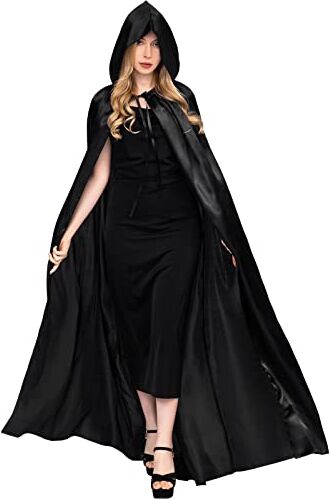 Myir JUN Mantello con Cappuccio, Adulto Halloween Lungo Mantello Halloween Costume Unisex Strega Wicca Mantello (Nero, S)