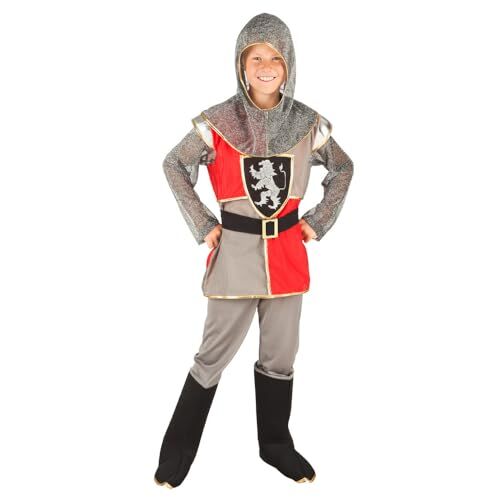 Boland Costume da bambino Sir Templeton, cavaliere, medioevo, stemma sul petto, cappuccio, polsini per stivali, carnevale, costume, festa a tema