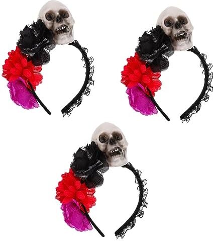 FOMIYES 3 Pz Del Cranio Fiore Nero Rosa Di Halloween Abito Gotico Nero Copricapo Del Cranio Di Halloween Nero Per Le Donne Teschio Halloween Donna Scheletro Tessuto Fiori