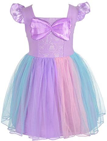 Lito Angels Vestito Principessa Sirena Costume Casual Estivo con Gonna in Tulle per Bambina Taglia 3-4 anni, Manica Corta, Viola